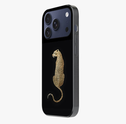 Regal Leopard Glass Case photographed in natural light showing reflective finish and design depth.