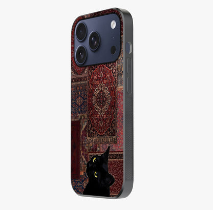 Regal Magic Cat Apple Glass Case photographed in natural light showing reflective finish and design depth.