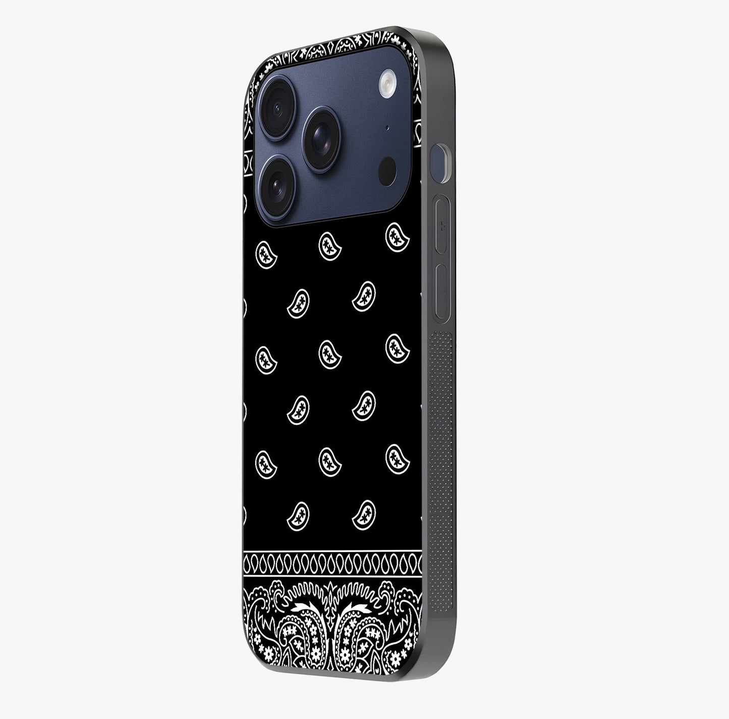 Retro Rebel Threads Glass Case photographed in natural light showing reflective finish and design depth.