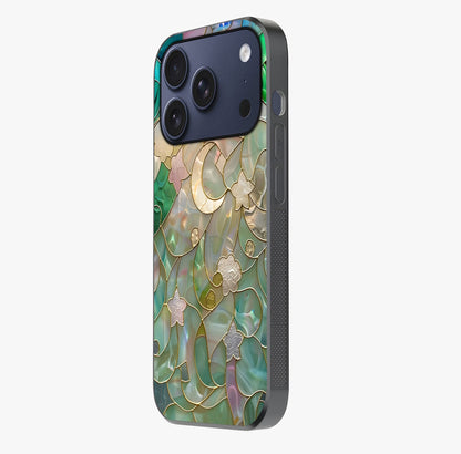 Stained Sunrise Glow Glass Case photographed in natural light showing reflective finish and design depth.