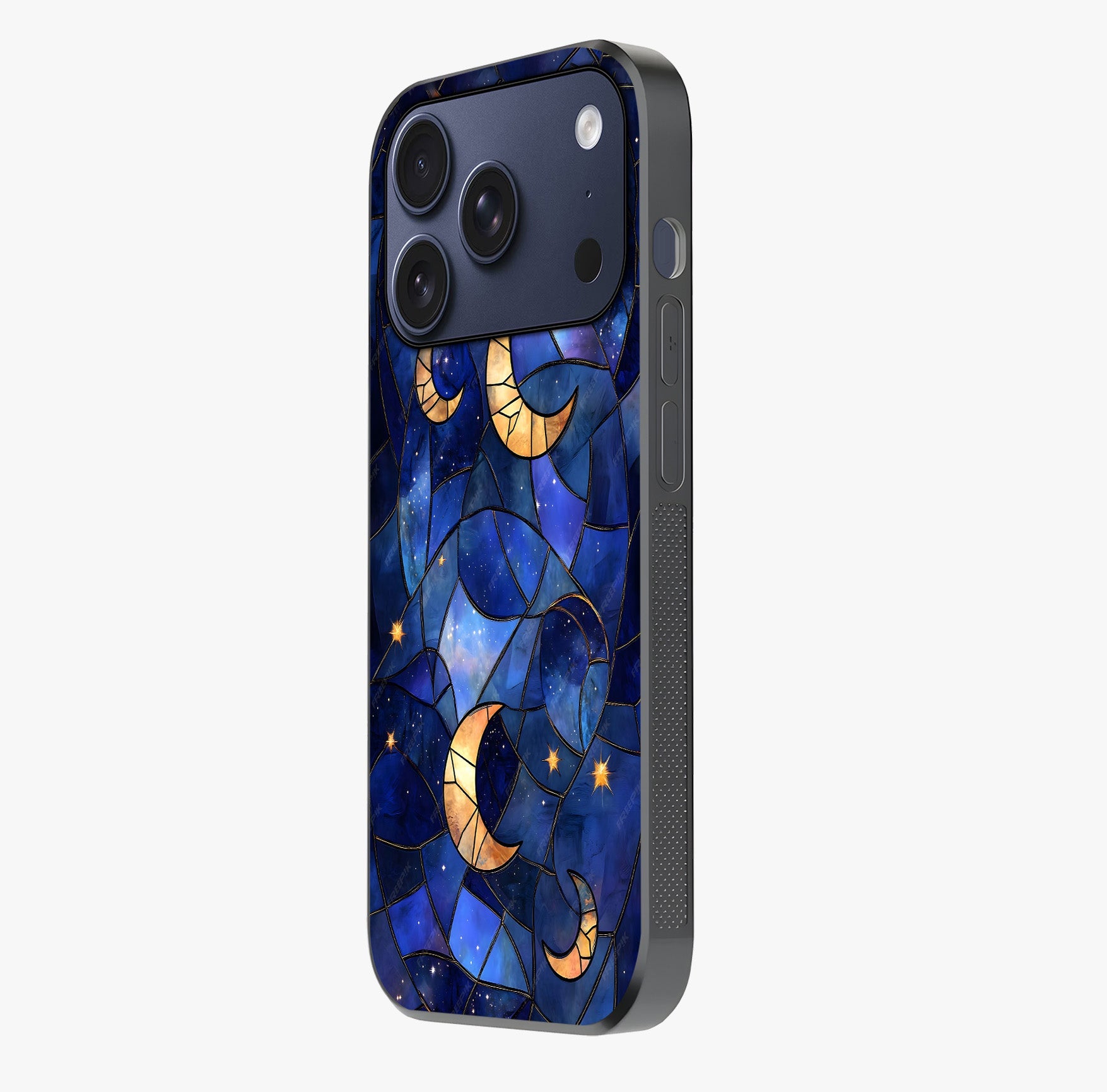 Starlit Sky Tapestry Glass Case photographed in natural light showing reflective finish and design depth.