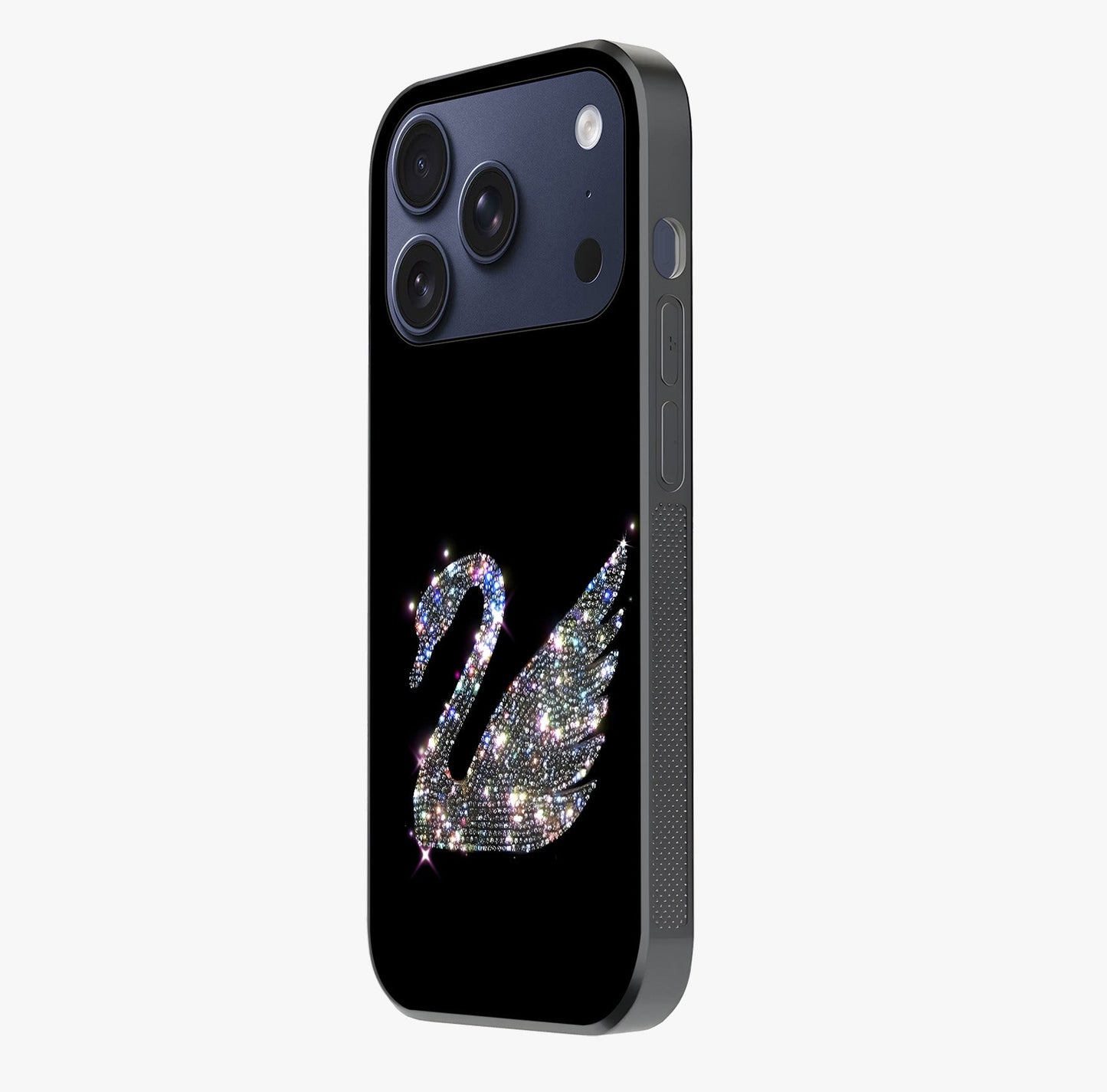Starlit Swan Grace Glass Case photographed in natural light showing reflective finish and design depth.