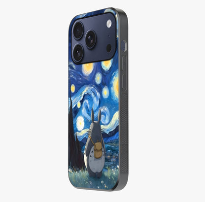 Totoro In Van Gogh Art Glass Case photographed in natural light showing reflective finish and design depth.