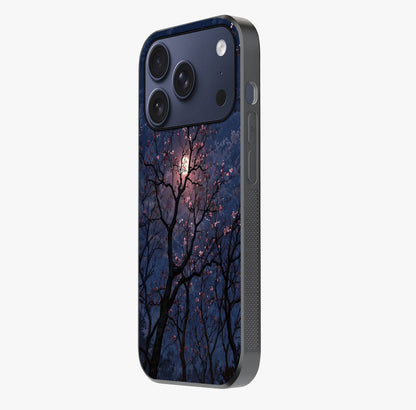 Twilight Sakura Serenade Glass Case photographed in natural light showing reflective finish and design depth.