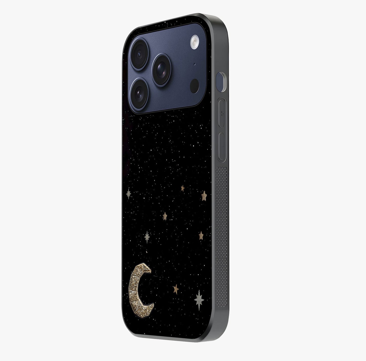 Twinkle Star With Half Moon Glass Case photographed in natural light showing reflective finish and design depth.
