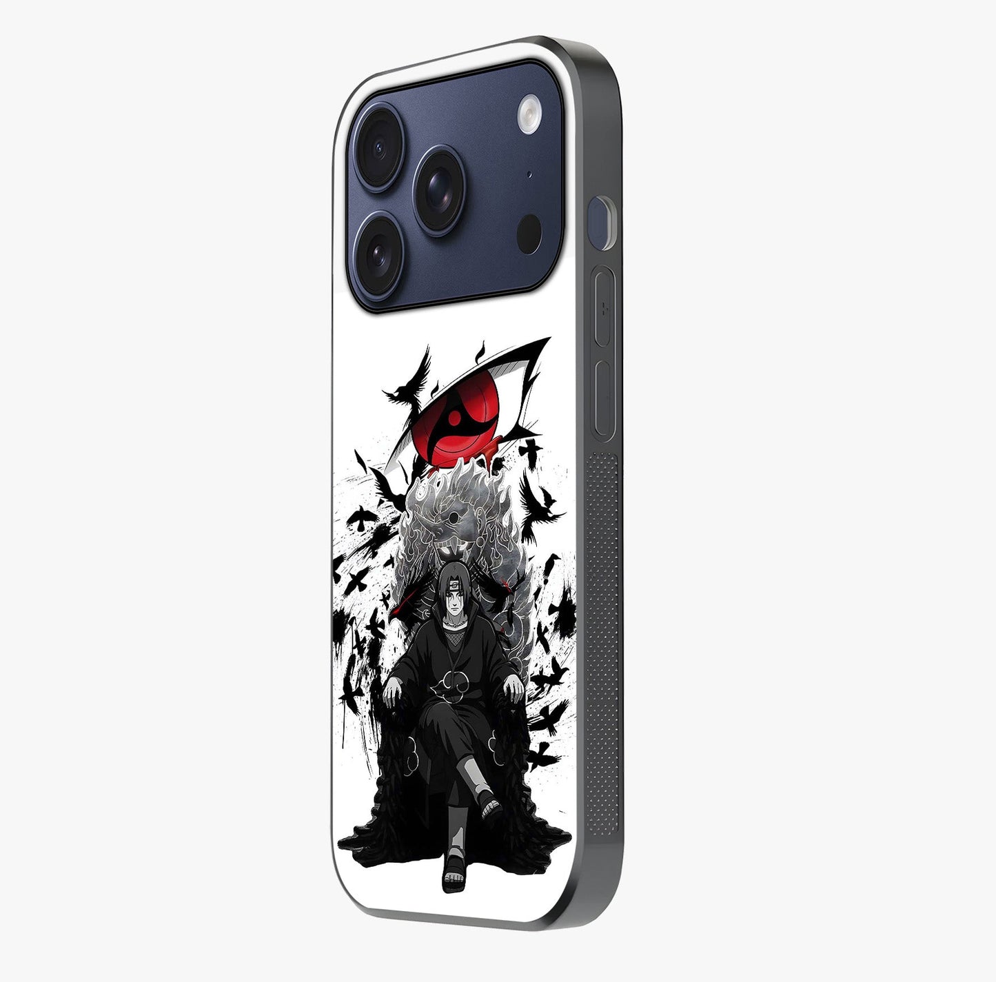 Uchiha Shadow Throne Glass Case photographed in natural light showing reflective finish and design depth.