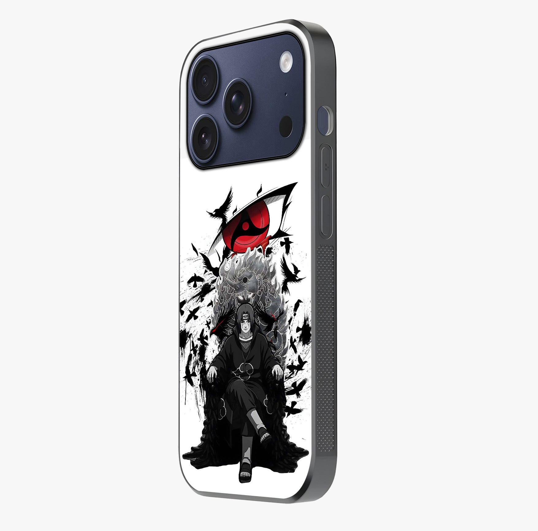 Uchiha Shadow Throne Glass Case photographed in natural light showing reflective finish and design depth.