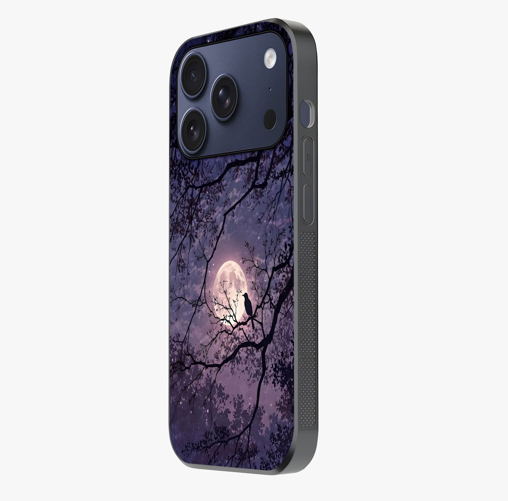 Whispering Moon Silence Glass Case photographed in natural light showing reflective finish and design depth.