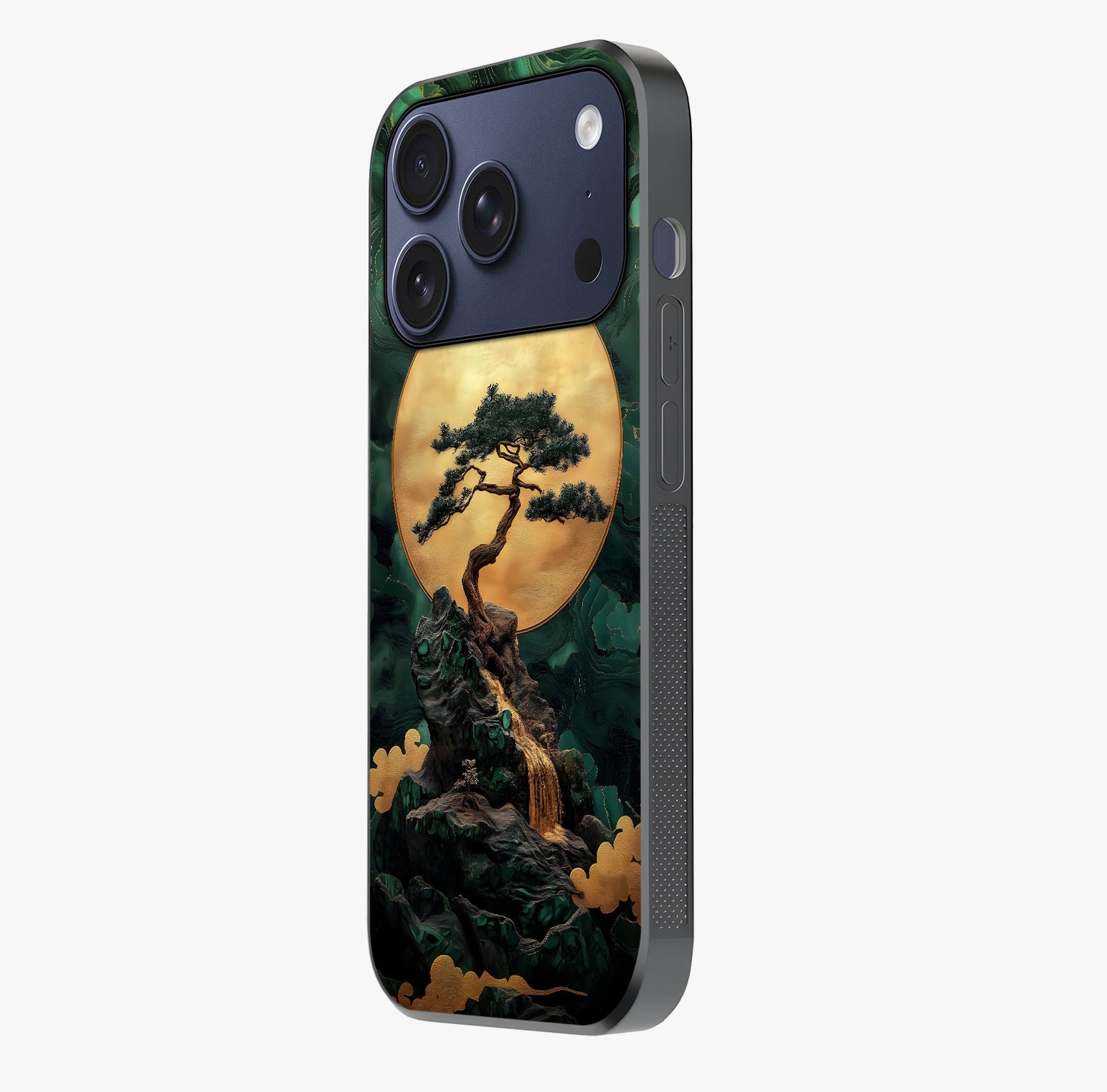 Zen Moon Rise Glass Case photographed in natural light showing reflective finish and design depth