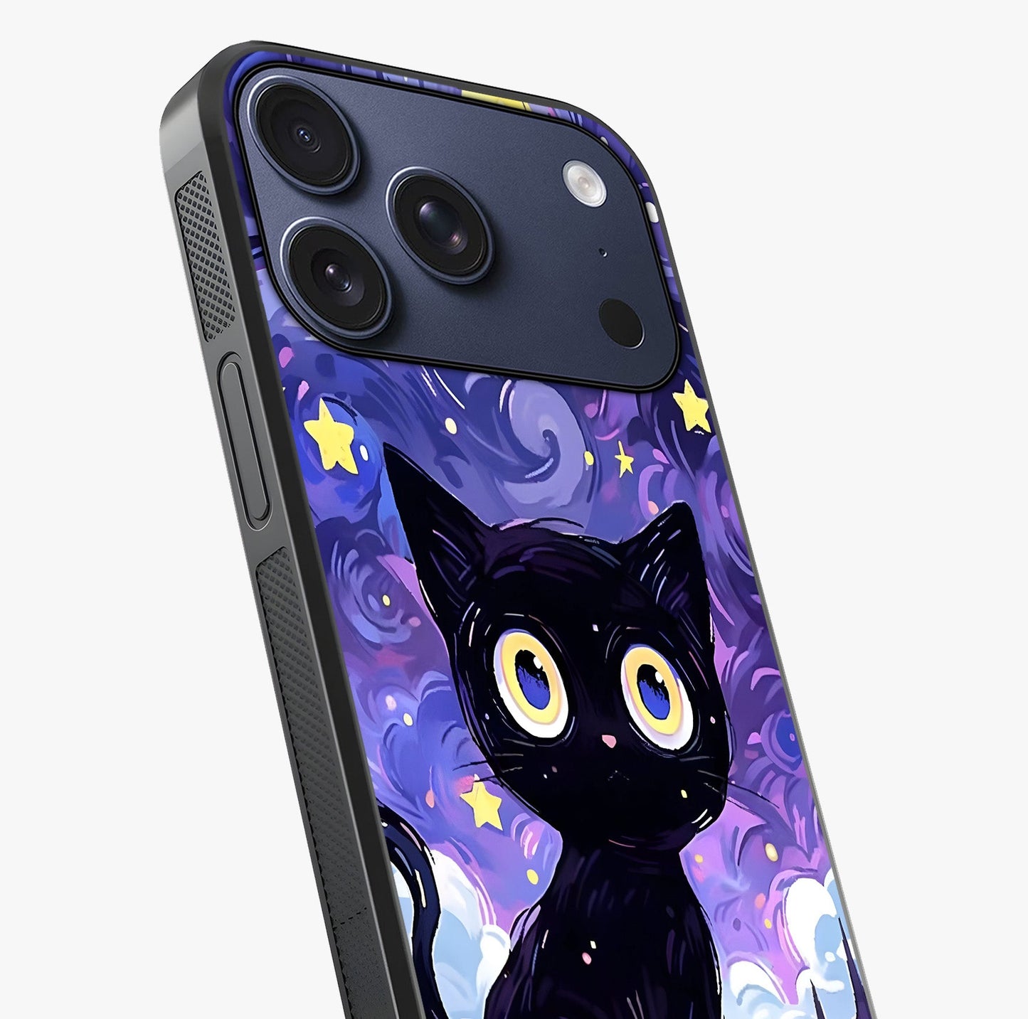 Abstract Cat Art Glass Case captured at a warm angle highlighting gloss, texture and premium glass finish.