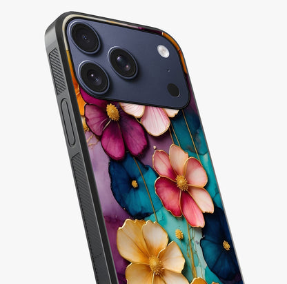 Artlyn Grace Flower Pattern Glass Case captured at a warm angle highlighting gloss, texture and premium glass finish.