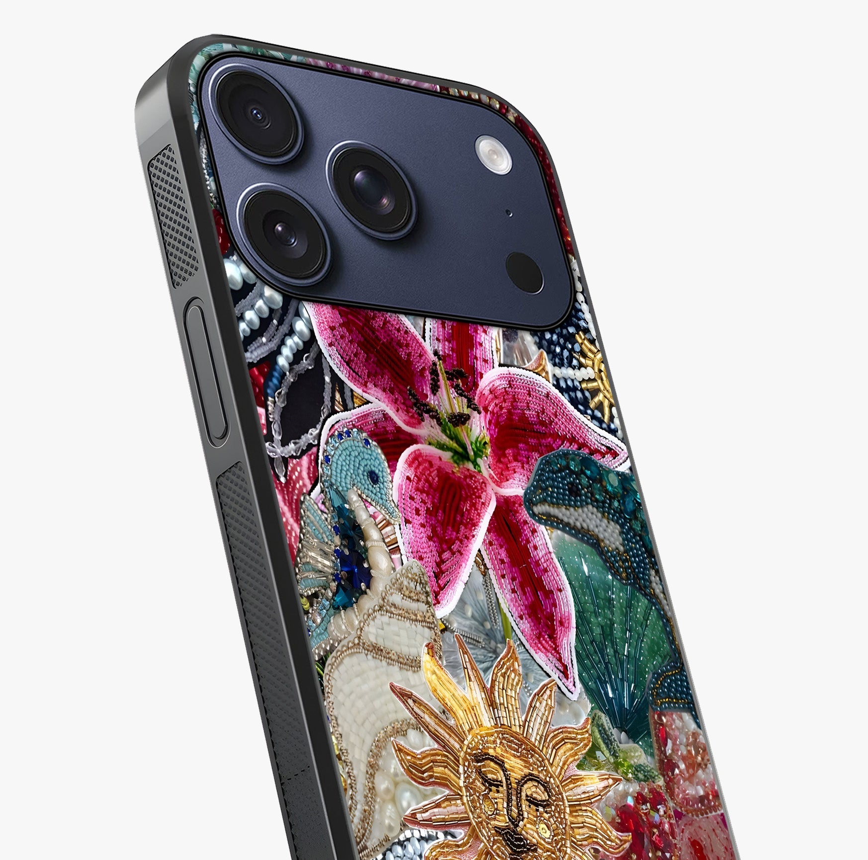 Beaded Garden Fantasy Glass Case captured at a warm angle highlighting gloss, texture and premium glass finish.