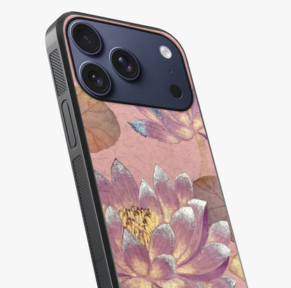 Blossom Mist Lotus Glass Case captured at a warm angle highlighting gloss, texture and premium glass finish.