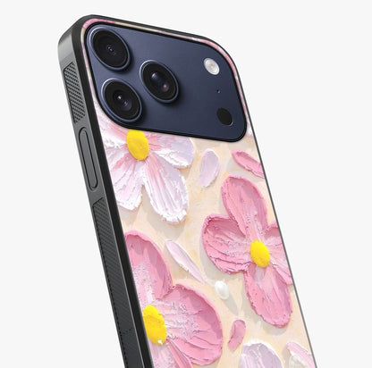 Blush Bloom Texture Glass Case captured at a warm angle highlighting gloss, texture and premium glass finish.