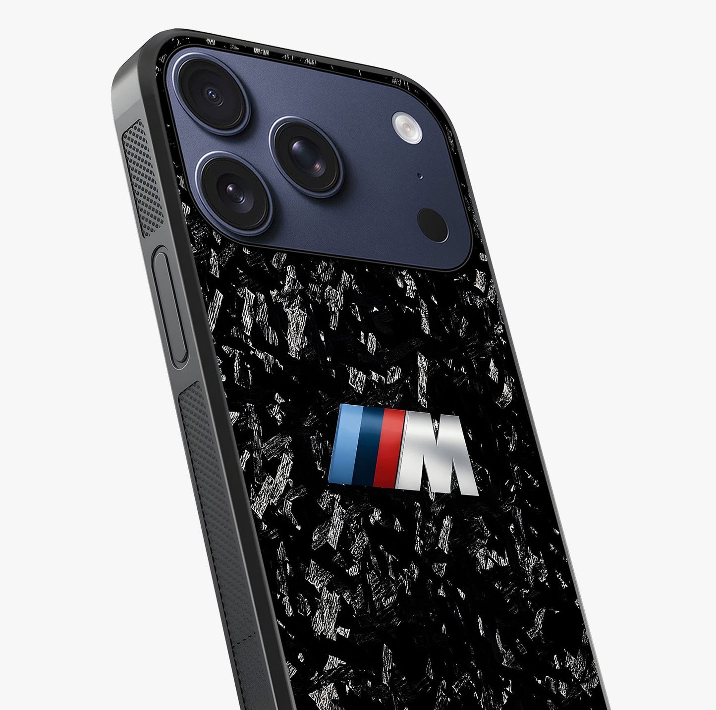 Carbon Speed Mark Glass Case captured at a warm angle highlighting gloss, texture and premium glass finish.
