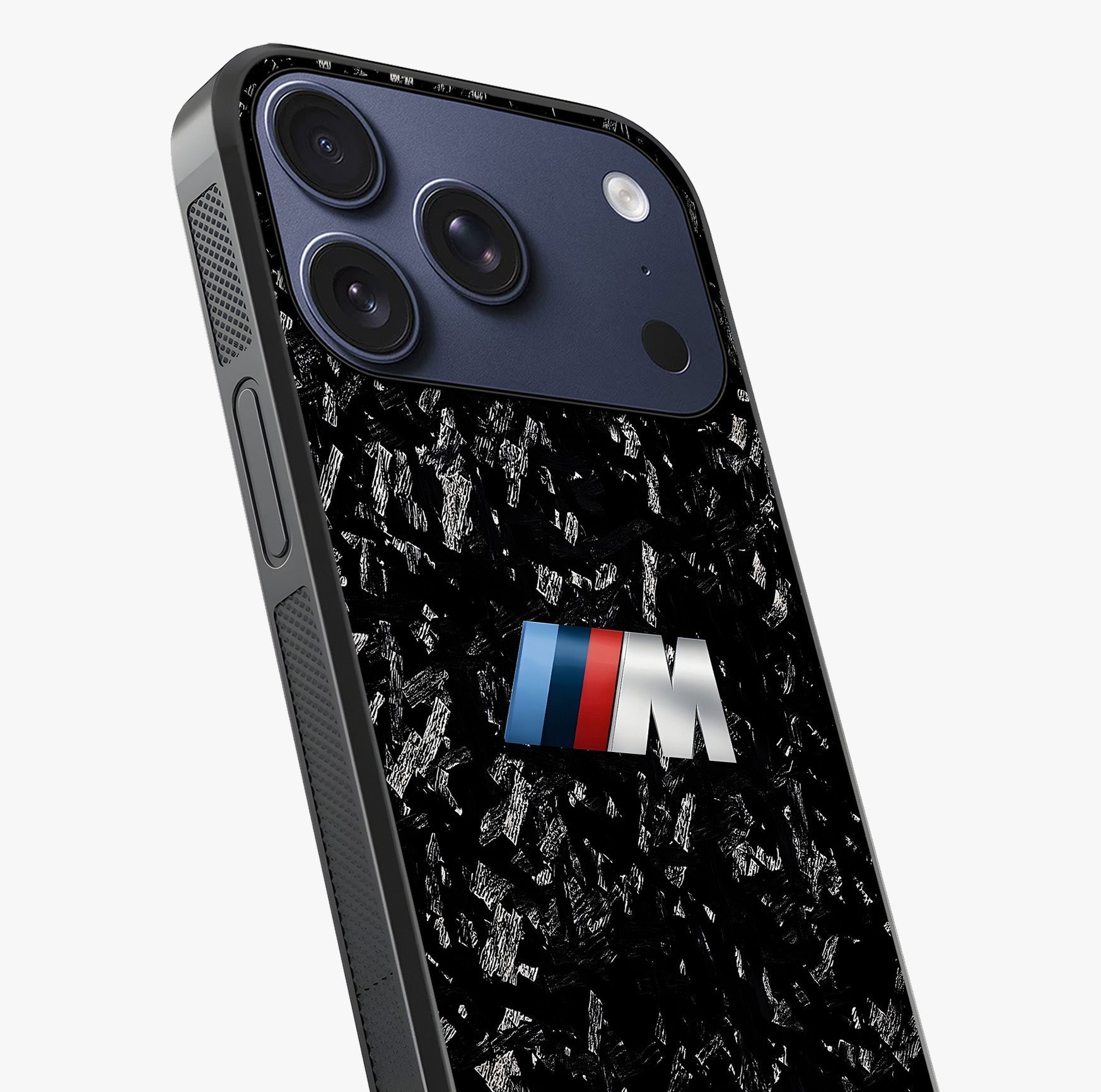 Carbon Speed Mark Glass Case captured at a warm angle highlighting gloss, texture and premium glass finish.