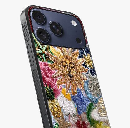 Celestial Floral And Playful Glass Case captured at a warm angle highlighting gloss, texture and premium glass finish.