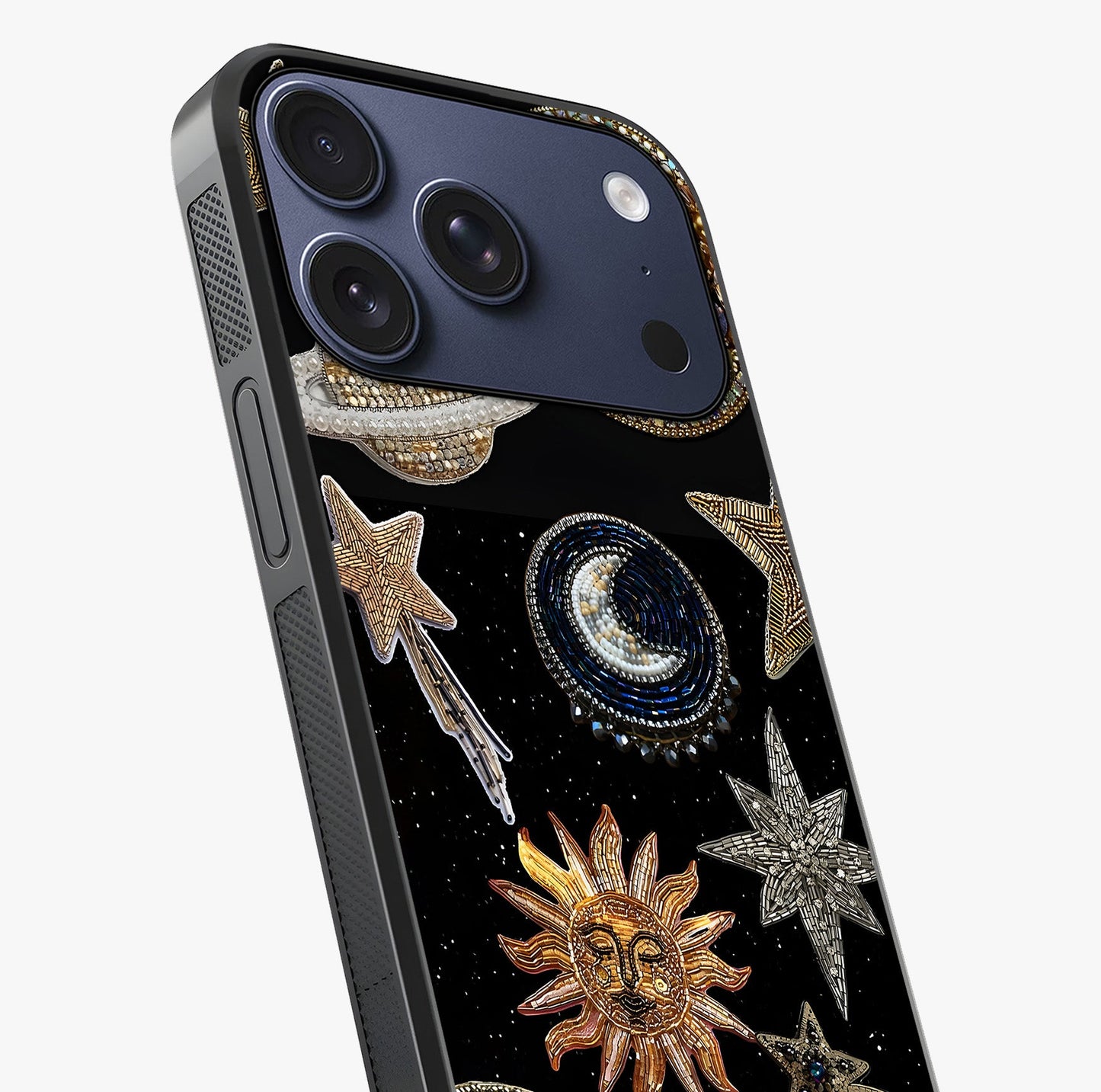 Celestial Gem Constellations Glass Case captured at a warm angle highlighting gloss, texture and premium glass finish.