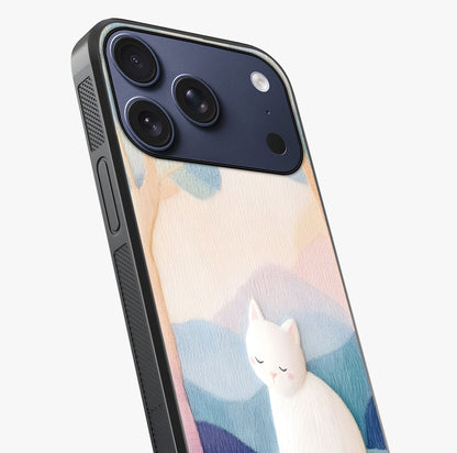 Cotton Dream Cat Glass Case captured at a warm angle highlighting gloss, texture and premium glass finish.