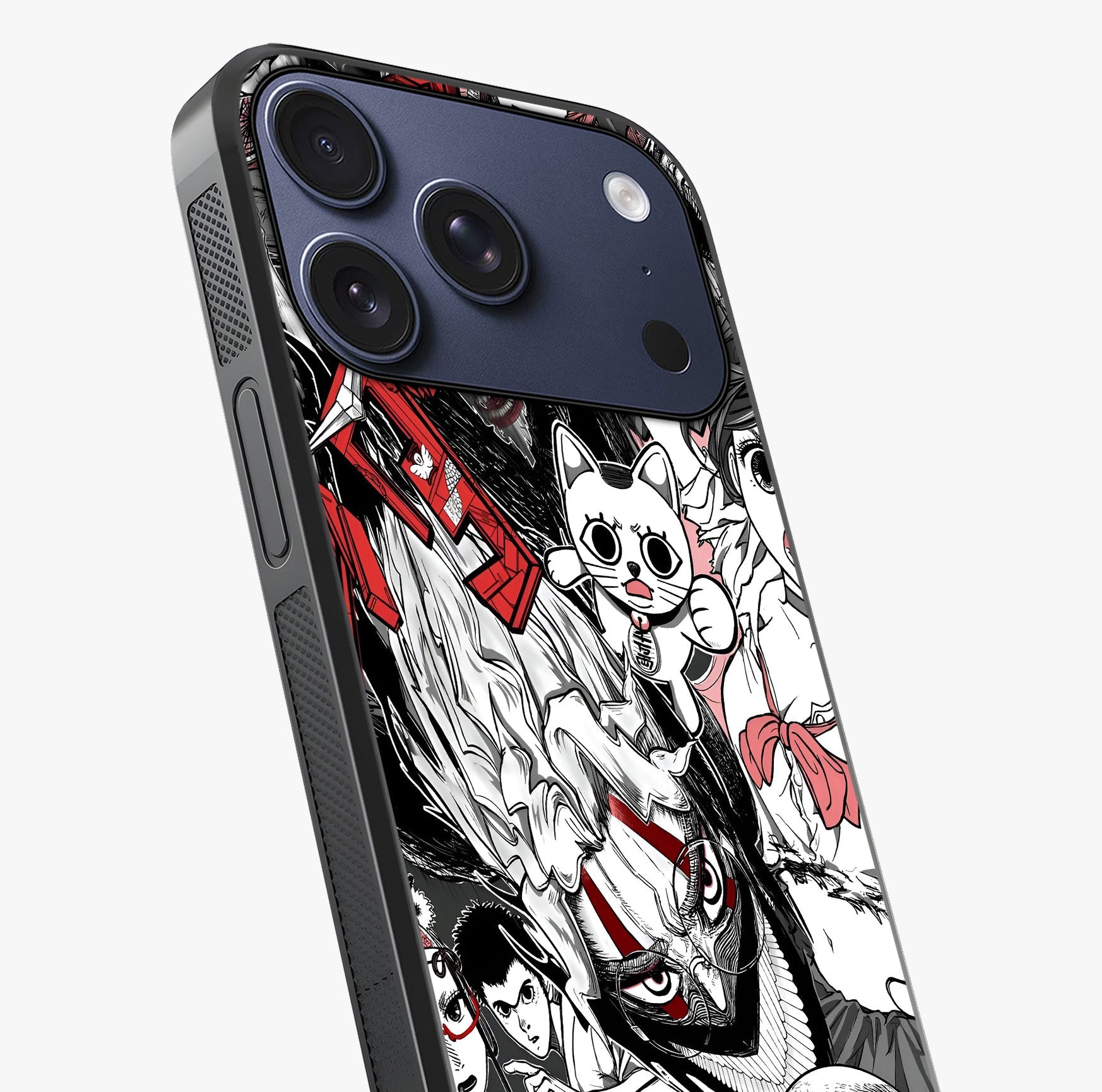 Crimson Chaos Panel Glass Case captured at a warm angle highlighting gloss, texture and premium glass finish.