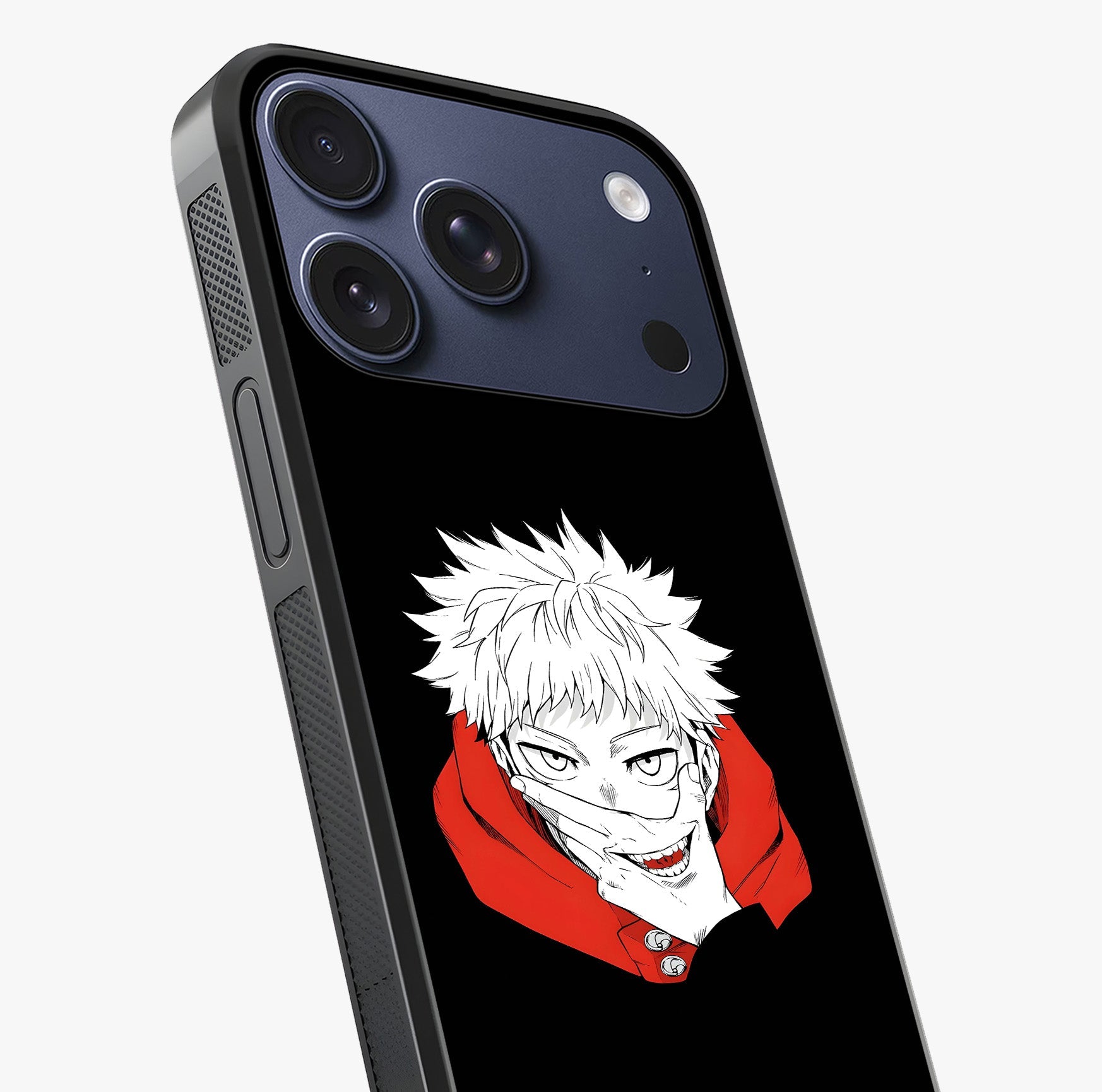 Crimson Chaos Smile Glass Case captured at a warm angle highlighting gloss, texture and premium glass finish.