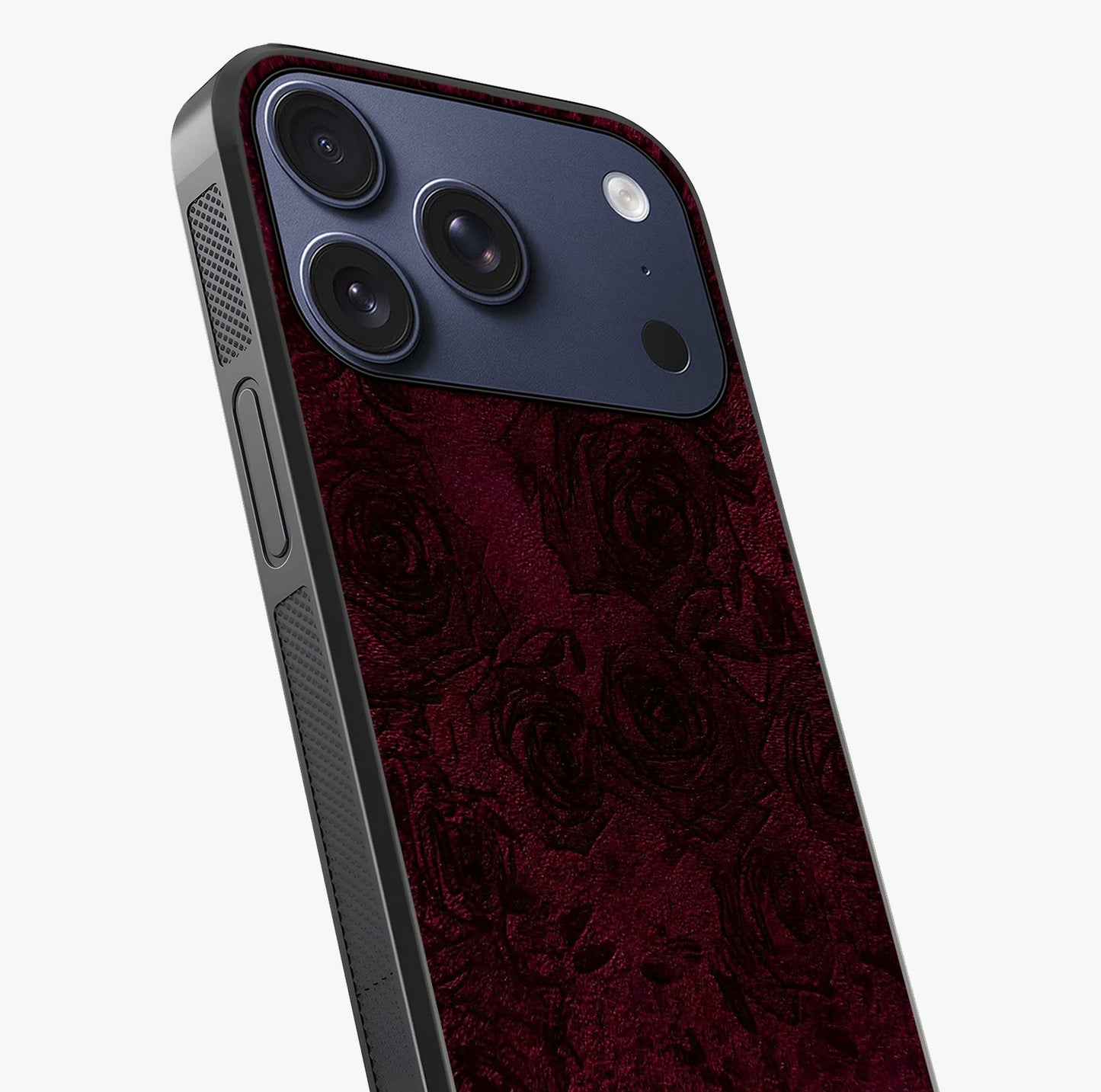 Crimson Fade Flow Glass Case captured at a warm angle highlighting gloss, texture and premium glass finish.