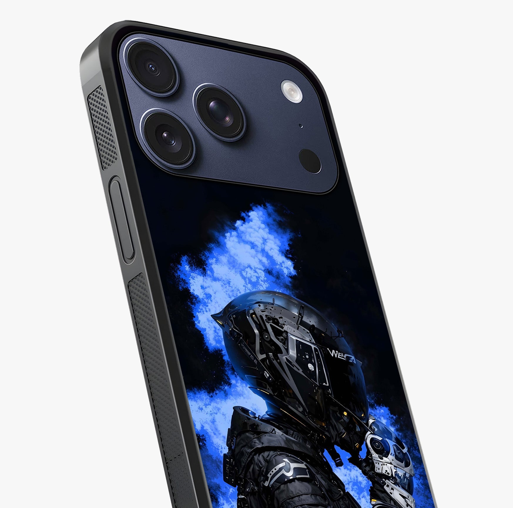 Cyber Sentinel Protocol Glass Case captured at a warm angle highlighting gloss, texture and premium glass finish.