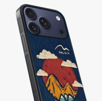 Dream Beyond Mountains Glass Case captured at a warm angle highlighting gloss, texture and premium glass finish.
