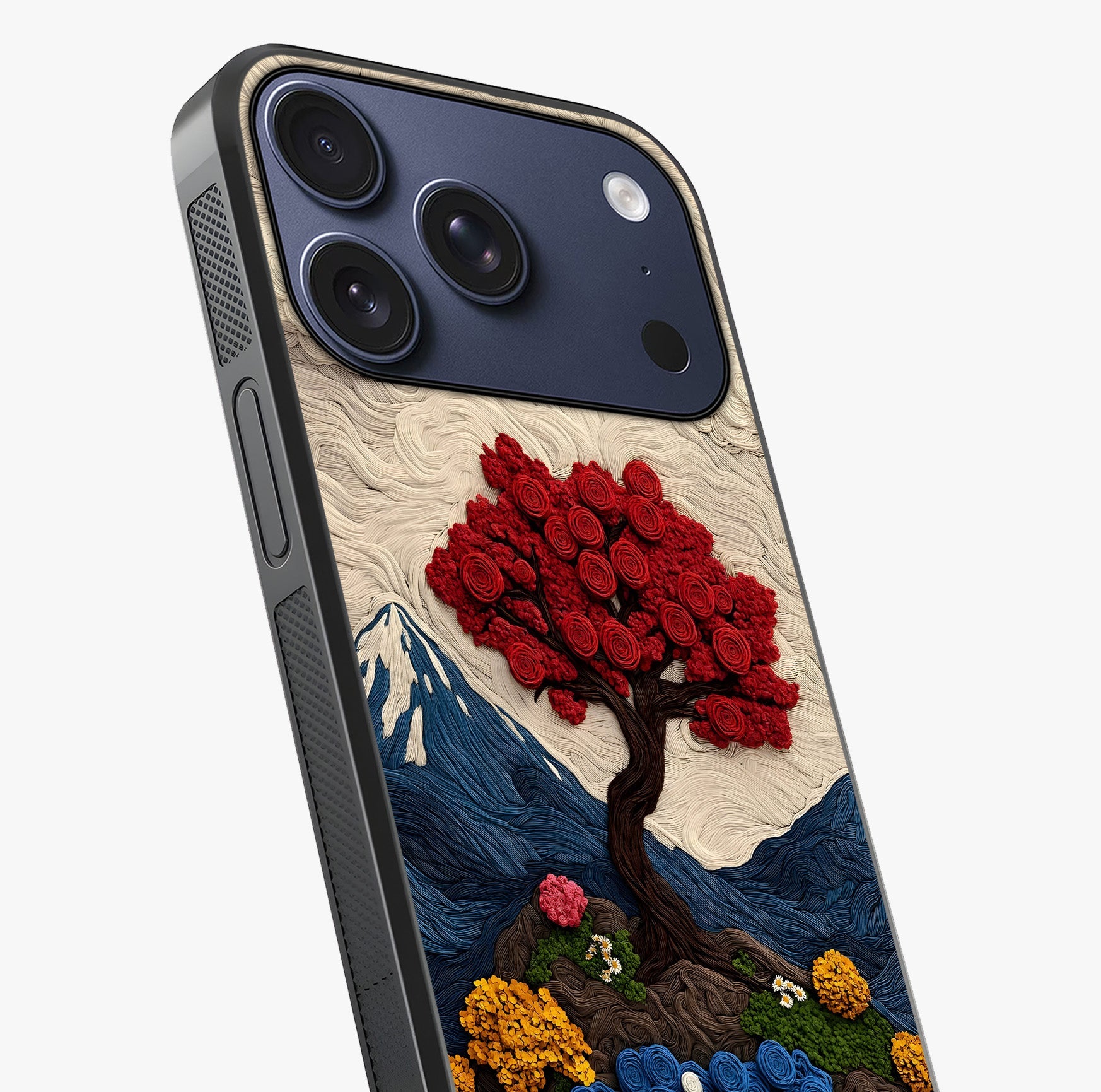 Eternal Nature Tapestry Glass Case captured at a warm angle highlighting gloss, texture and premium glass finish.