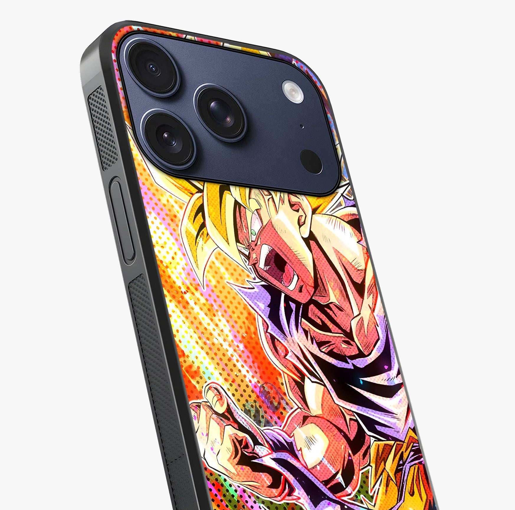 Firing Goku Glass Case captured at a warm angle highlighting gloss, texture and premium glass finish.