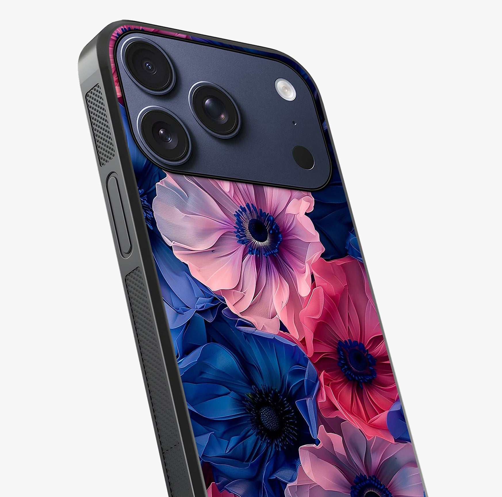 Flower Paper Art Pattern Glass Case captured at a warm angle highlighting gloss, texture and premium glass finish.