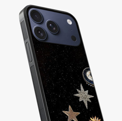 Galactic Charm Glow Glass Case captured at a warm angle highlighting gloss, texture and premium glass finish.