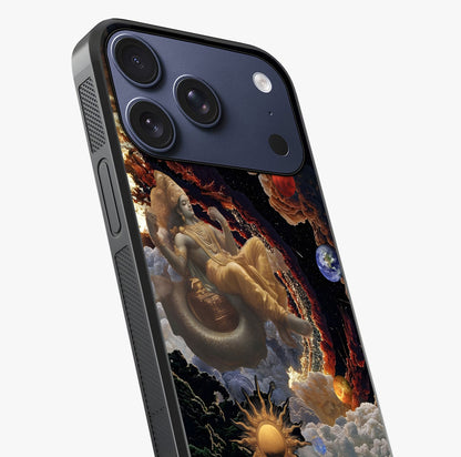 Galactic Divine God Glass Case captured at a warm angle highlighting gloss, texture and premium glass finish.