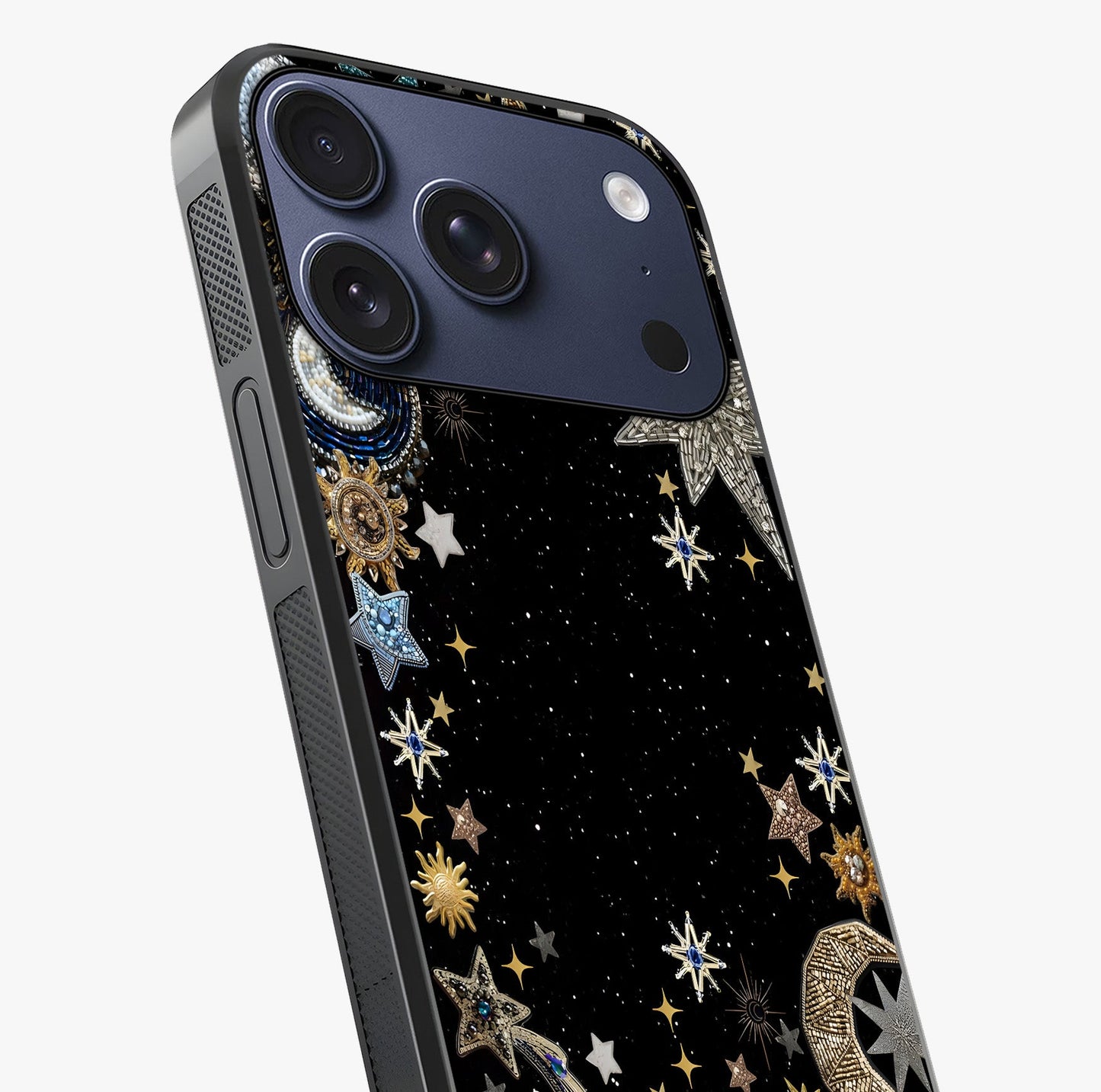 Galactic Jewel Stars Glass Case captured at a warm angle highlighting gloss, texture and premium glass finish.