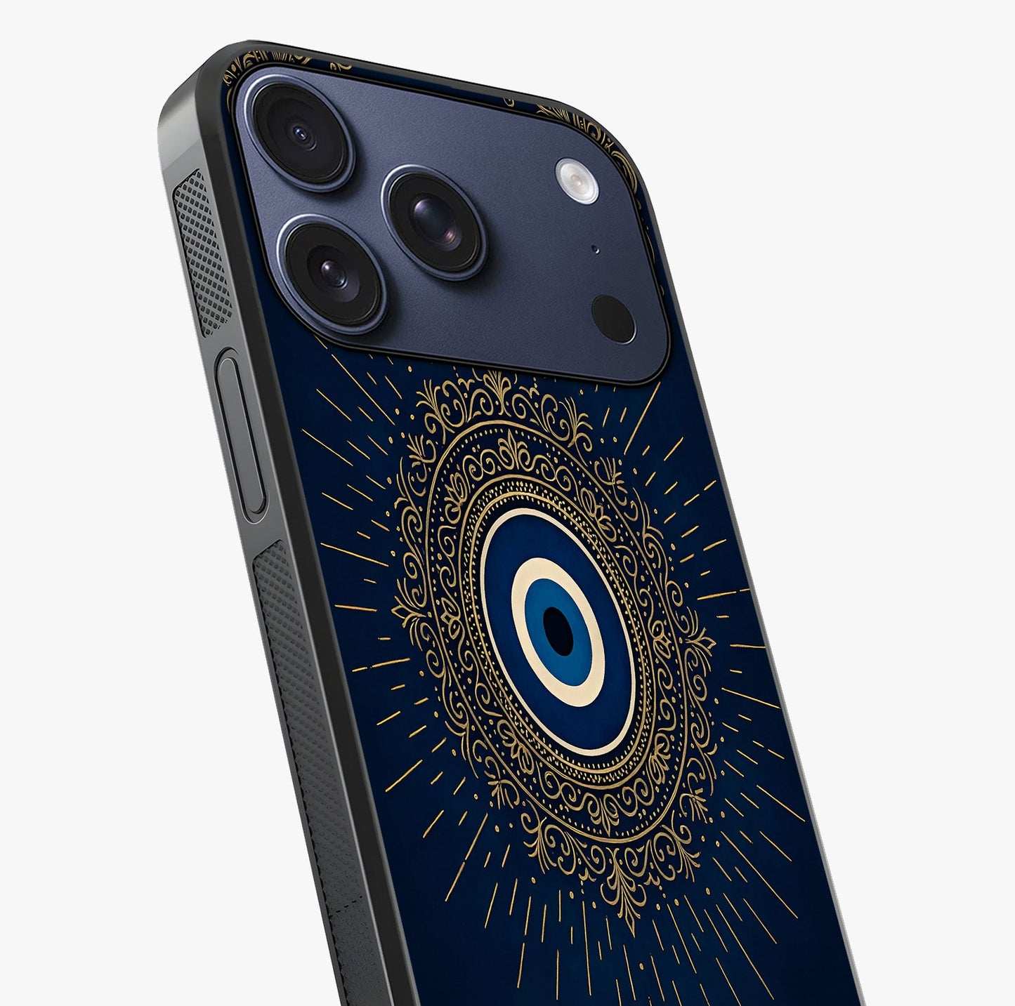 Golden Celestial Charm Glass Case captured at a warm angle highlighting gloss, texture and premium glass finish.