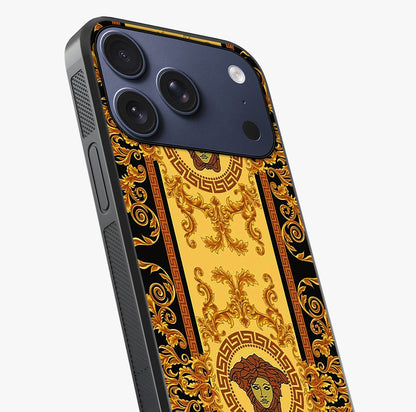 Golden Lotus Glow Glass Case captured at a warm angle highlighting gloss, texture and premium glass finish.