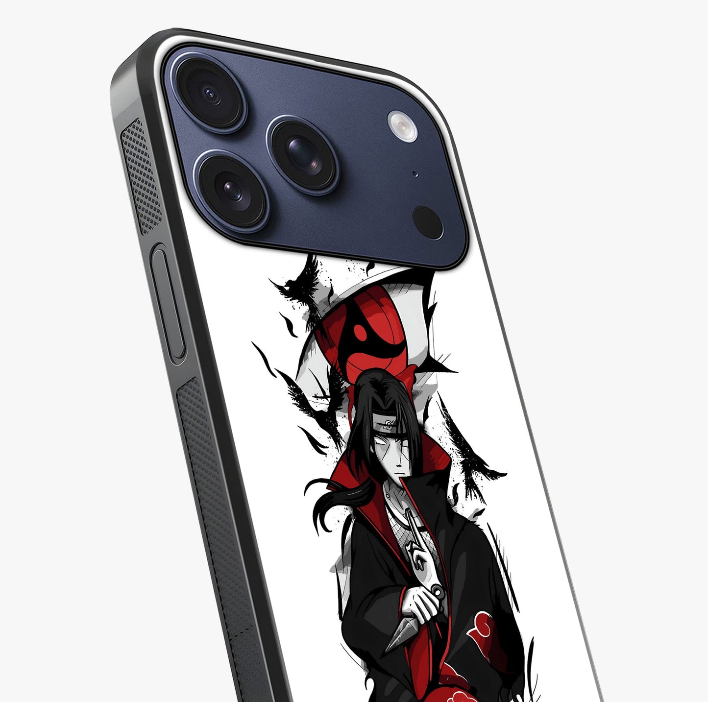 Itachi Limited Edition Naruto Anime Glass Case captured at a warm angle highlighting gloss, texture and premium glass finish.