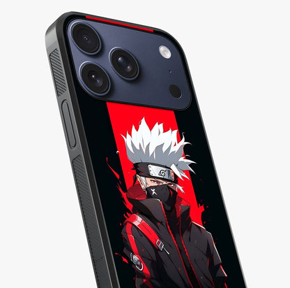 Kakashi Scarlet Shadow Glass Case captured at a warm angle highlighting gloss, texture and premium glass finish.