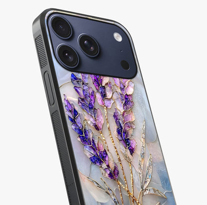 Lavender Dream Glow Glass Case captured at a warm angle highlighting gloss, texture and premium glass finish.