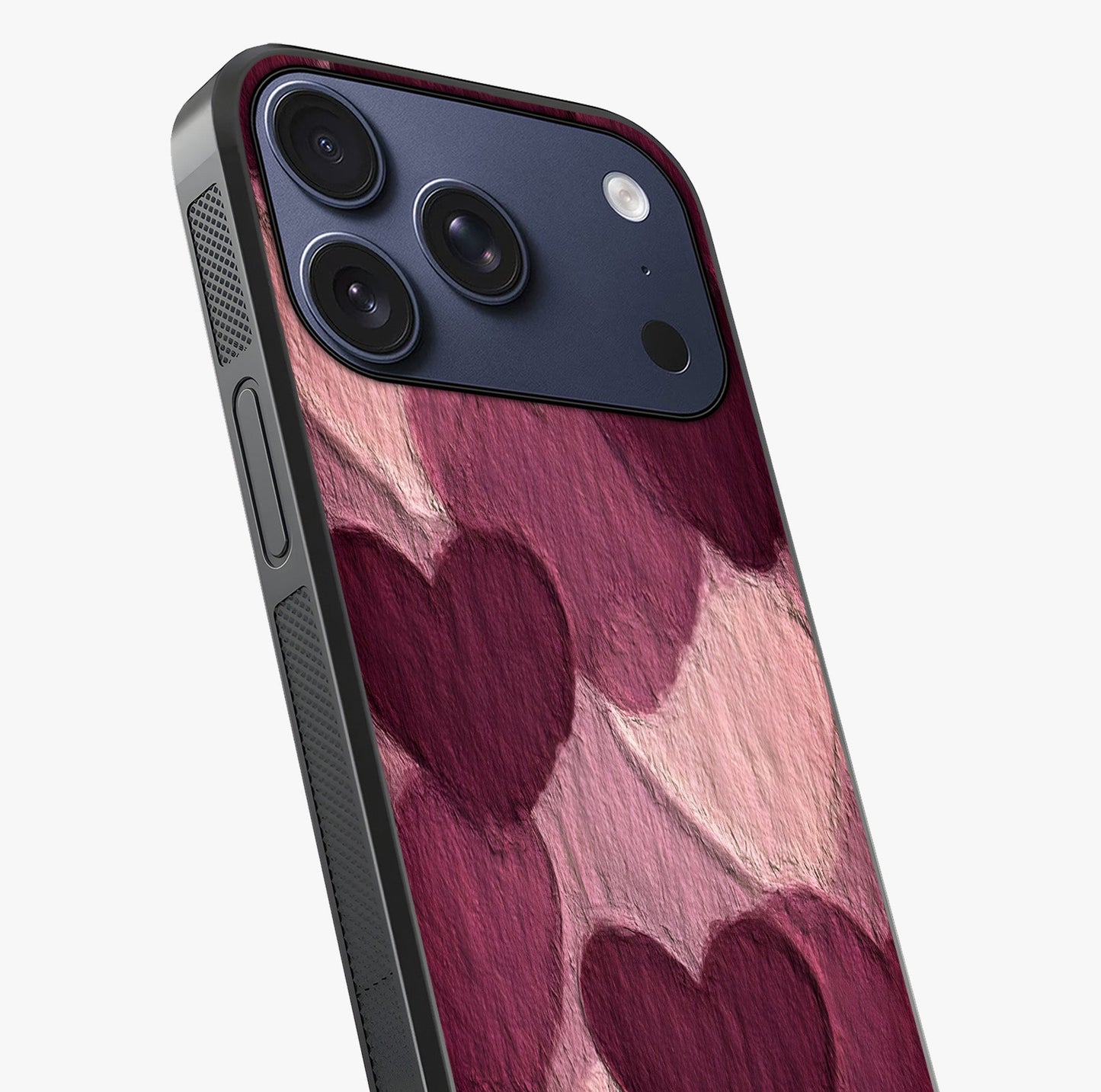 Layered Paper Hearts Glass Case captured at a warm angle highlighting gloss, texture and premium glass finish.