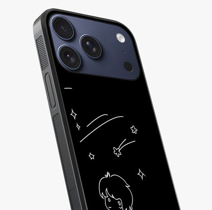 Line Art Boy With Shooting Stars Glass Case captured at a warm angle highlighting gloss, texture and premium glass finish.