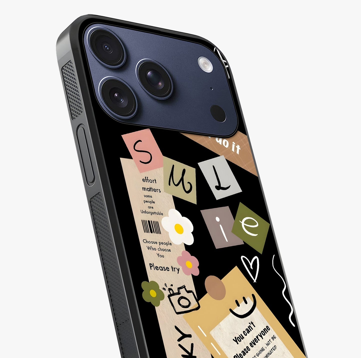 Lucky Aesthetic Collage Glass Case captured at a warm angle highlighting gloss, texture and premium glass finish.