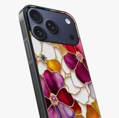 Marble Flower Pattern Glass Case captured at a warm angle highlighting gloss, texture and premium glass finish.