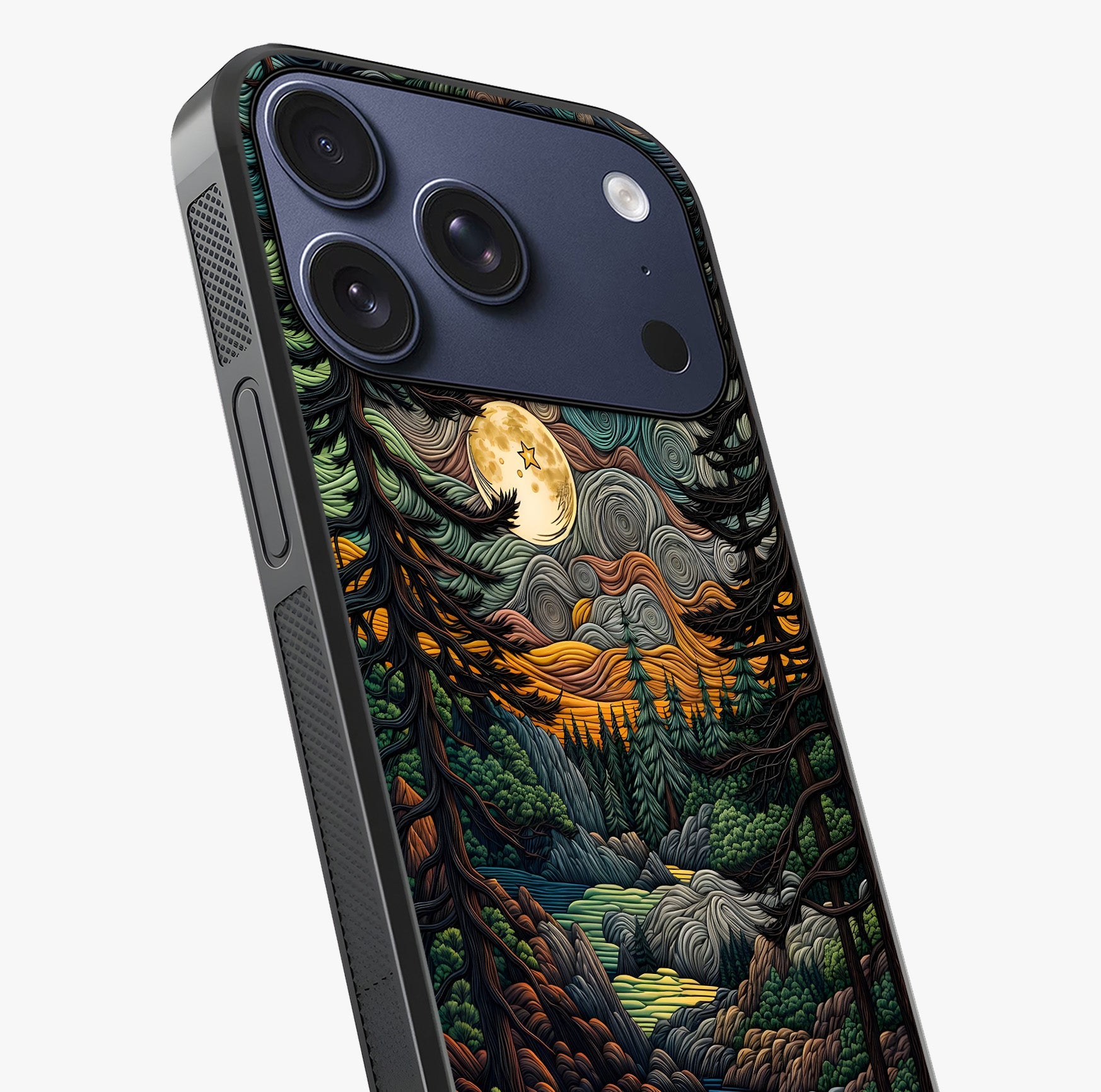 Moonlight Forest Dream Glass Case captured at a warm angle highlighting gloss, texture and premium glass finish.