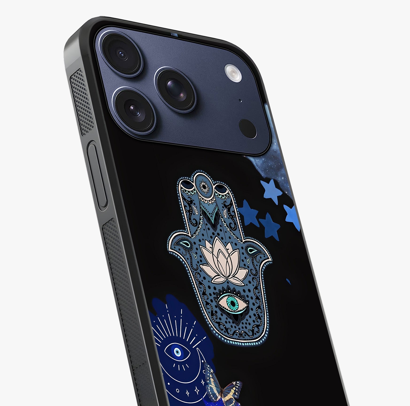 Mystic Hand Aura Glass Case captured at a warm angle highlighting gloss, texture and premium glass finish.
