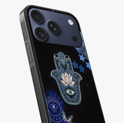 Mystic Hand Aura Glass Case captured at a warm angle highlighting gloss, texture and premium glass finish.
