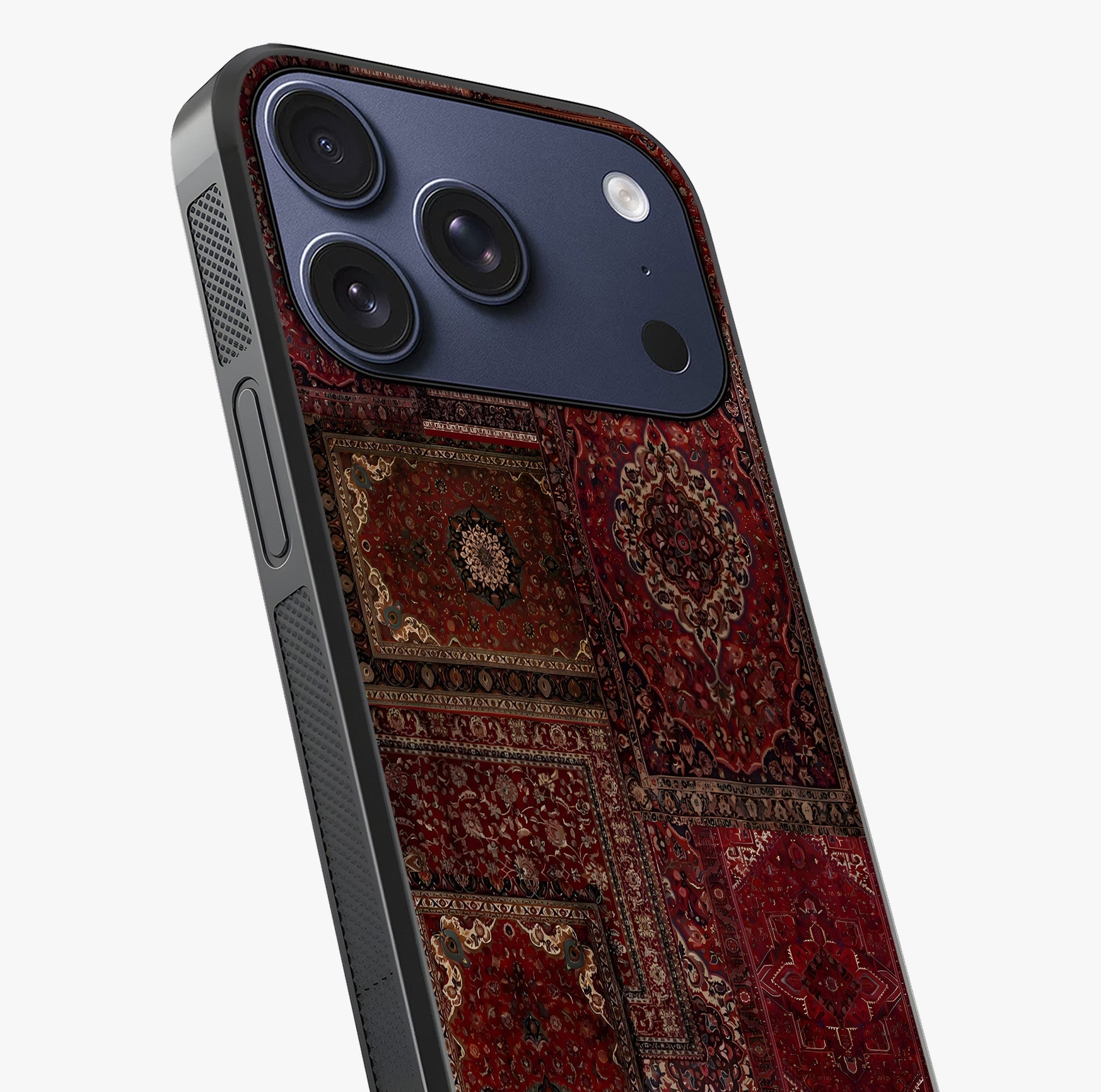 Persian Velvet Tale Glass Case captured at a warm angle highlighting gloss, texture and premium glass finish.