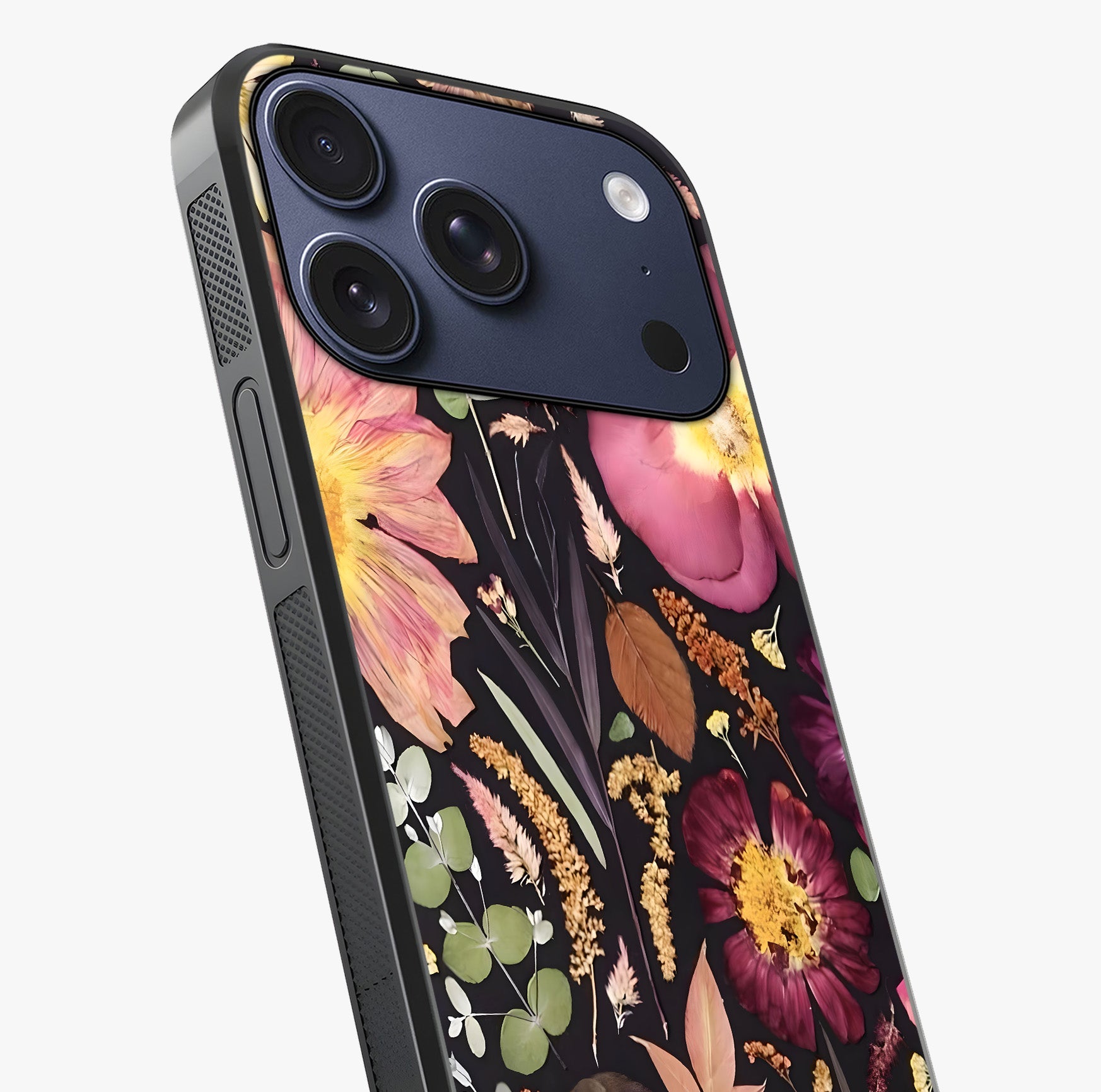 Petal Dream Tapestry Glass Case captured at a warm angle highlighting gloss, texture and premium glass finish.