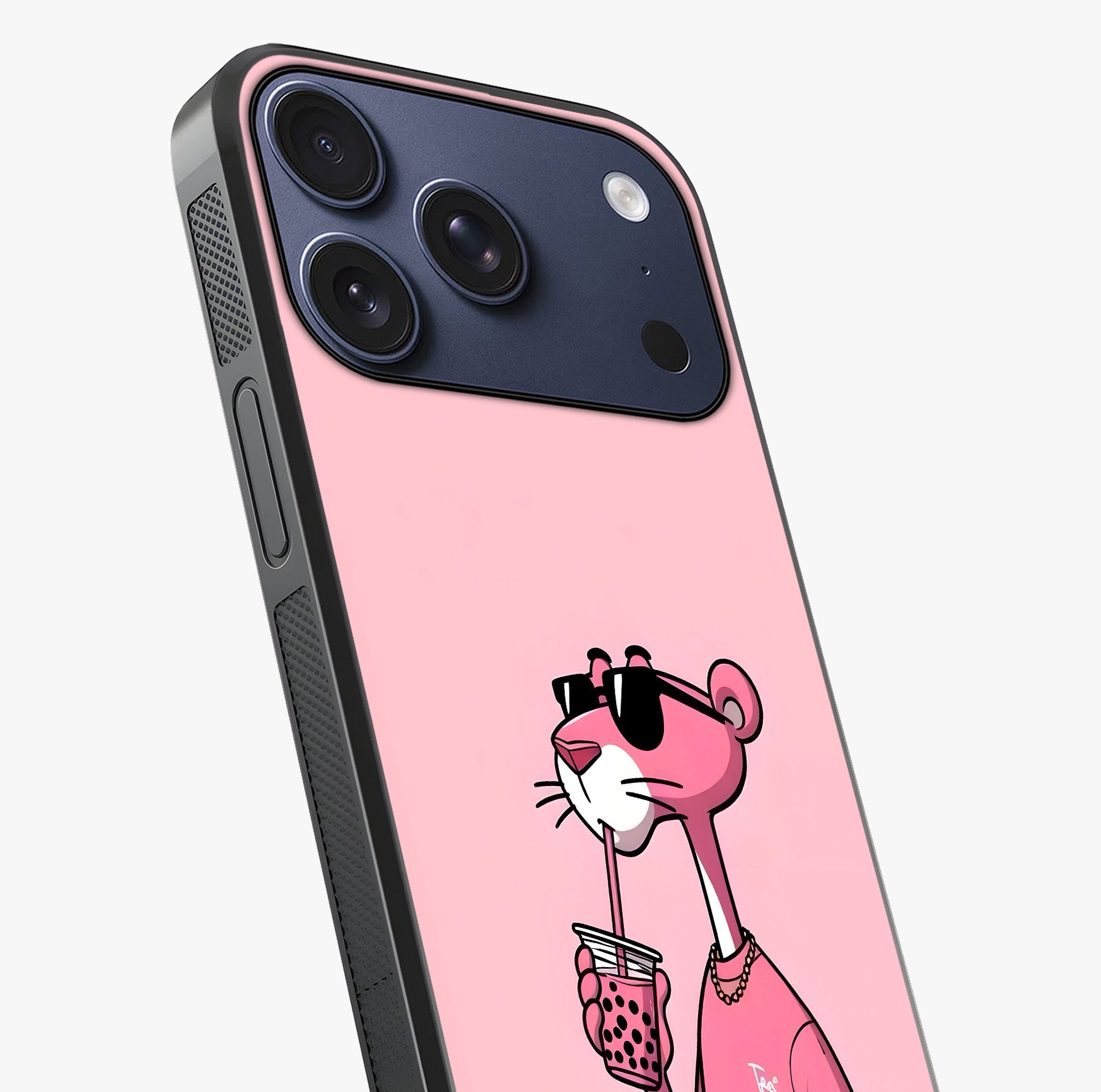 Pink Panther Glass Case captured at a warm angle highlighting gloss, texture and premium glass finish.