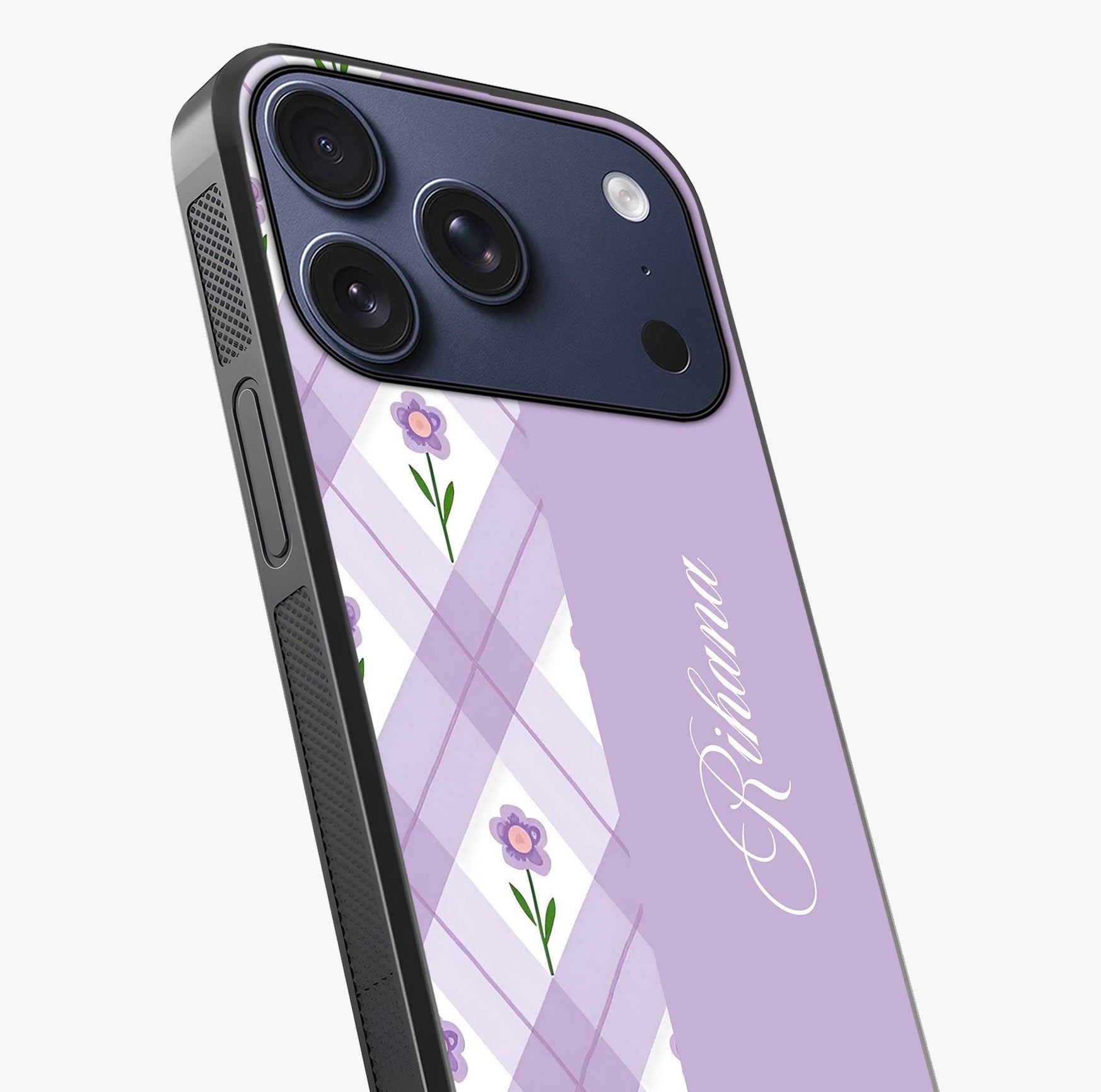 Purple Diamond Floral Glass Case captured at a warm angle highlighting gloss, texture and premium glass finish.